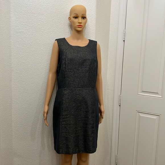 Michael Michael Kors Dress Sz 12 Navy Gold Sparkle Scoop Neck Sleeveless Midi - Picture 1 of 13